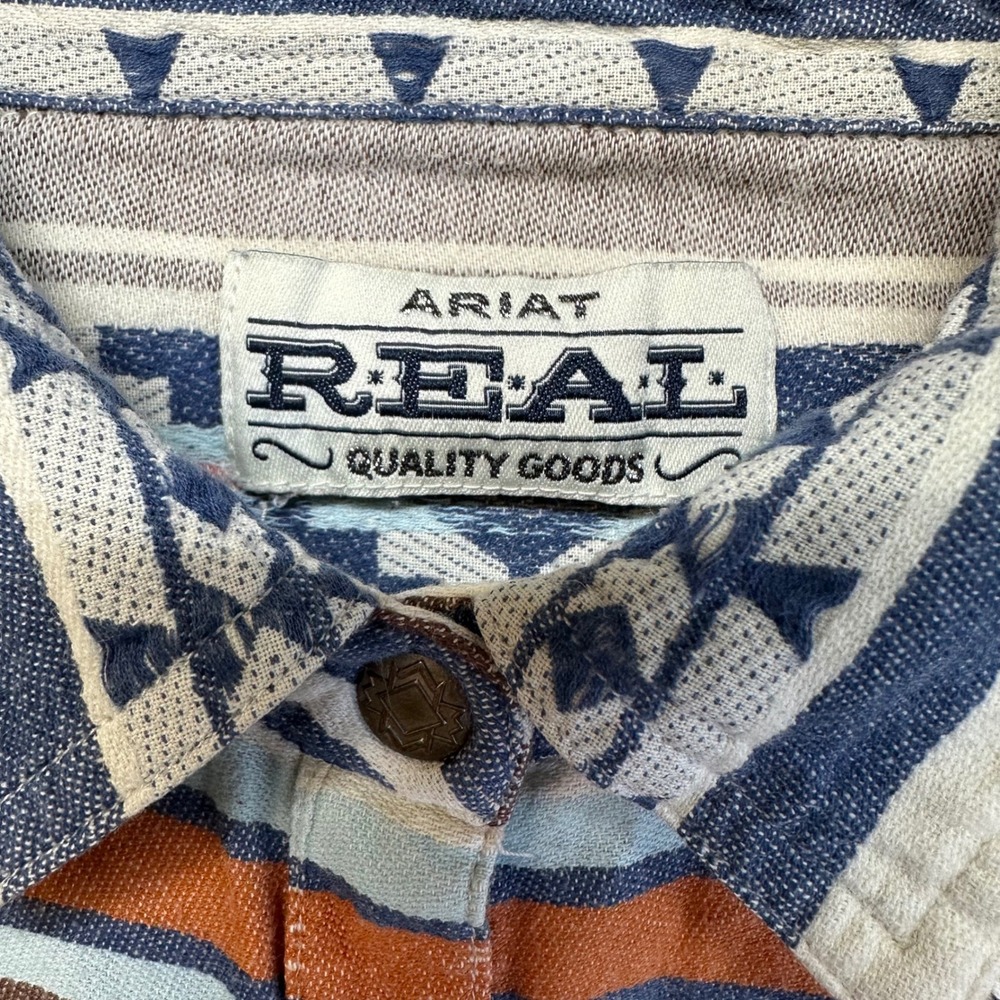 Ariat REAL Western Snap Shirt Women Size Small Blue Brown Southwest Geometric - Picture 3 of 9